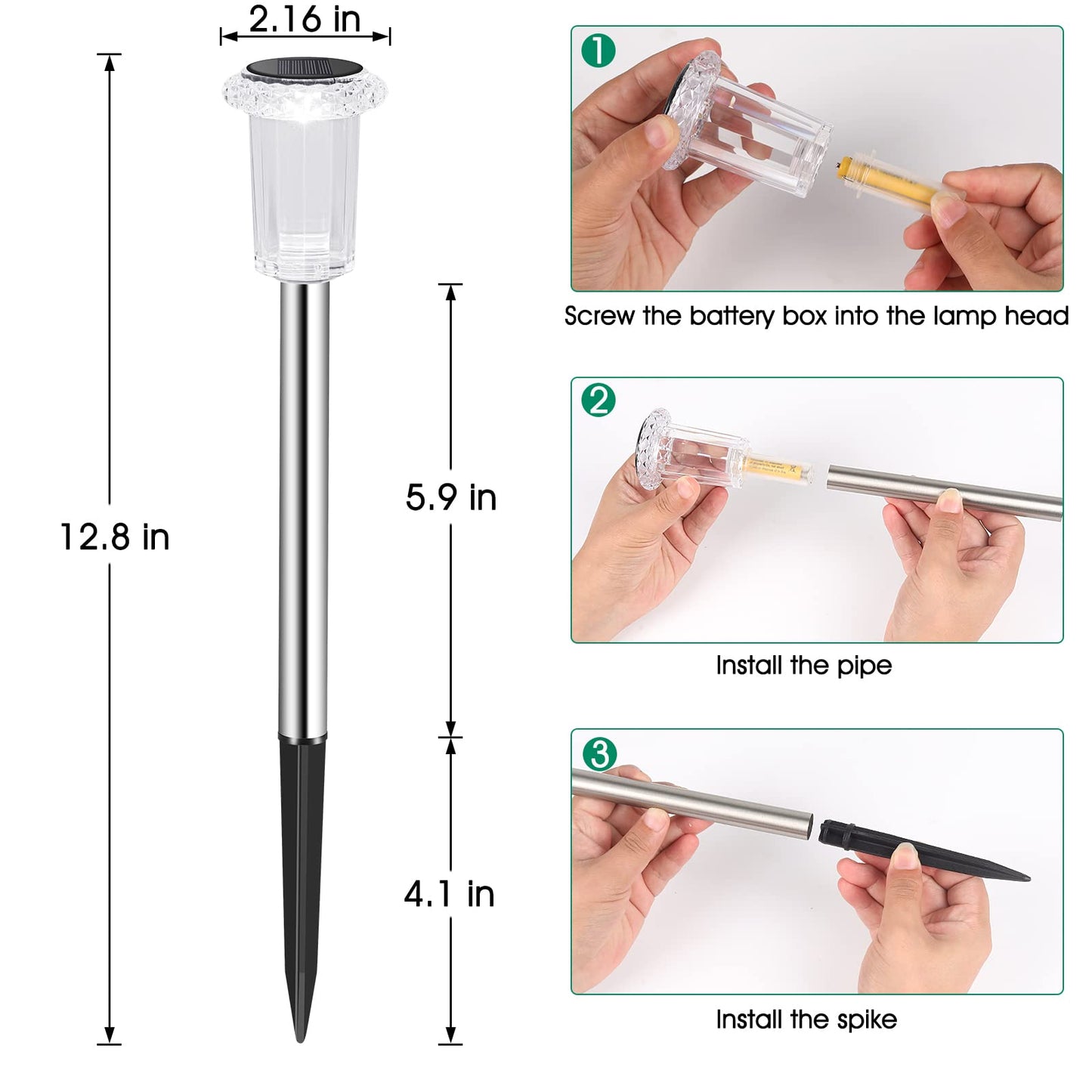 Eyrosa Solar Outdoor Lights, 10 Pack Waterproof Stainless Steel Solar Stake Lights for Pathway Garden Yard Path Walkway Driveway Lawn Patio Outside Decor, Cool White