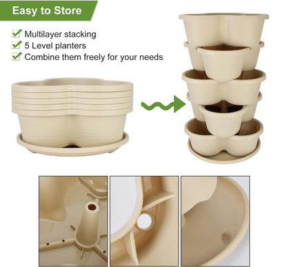 RooTrimmer 5 Tier Vertical Planters Stackable Gardening Planter for Strawberries, Flowers, Herb and Vegetables, White