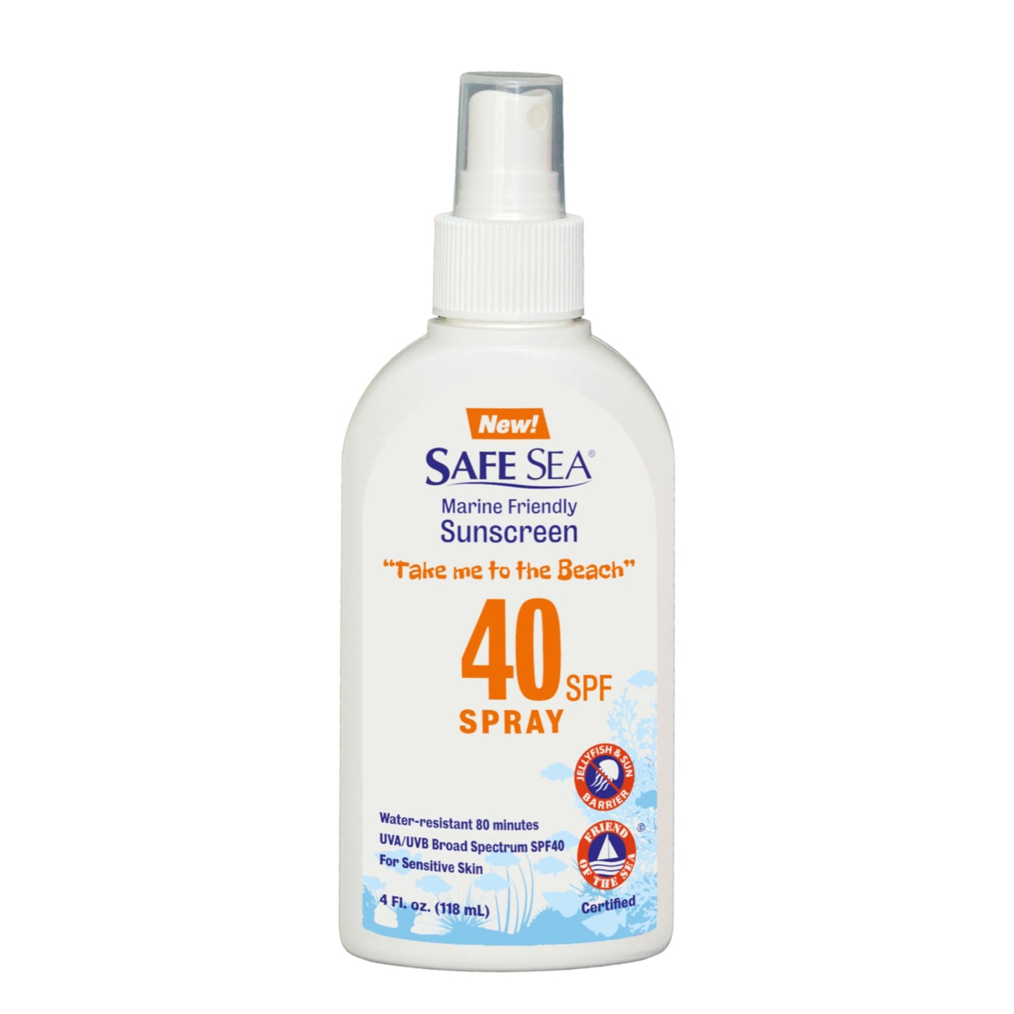 Safe Sea Jellyfish Sting-Blocking Sunscreen, SPF 40+ Spray 4 Fl oz, Waterproof, Biodegradable, Coral Reef-Safe – Body and Face Sunscreen, Anti-Jellyfish and Sea-Lice sting protection.