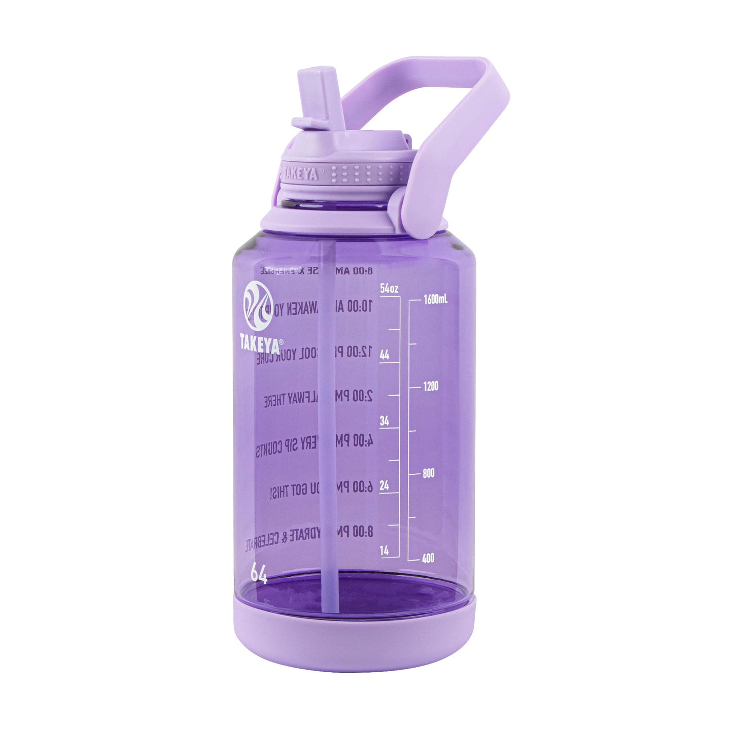 Takeya Tritan Motivational Water Bottle with Straw Lid - Durable, BPA-Free - With Time Marker - Leakproof & Non-Slip Bumper - 64 oz, Vivacity Purple