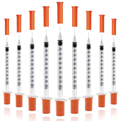 U-100 Syringes with Needle - 30G 5/16" (8mm) 1ml/cc Disposable Syringe, Individual Wrapped, 30PACK