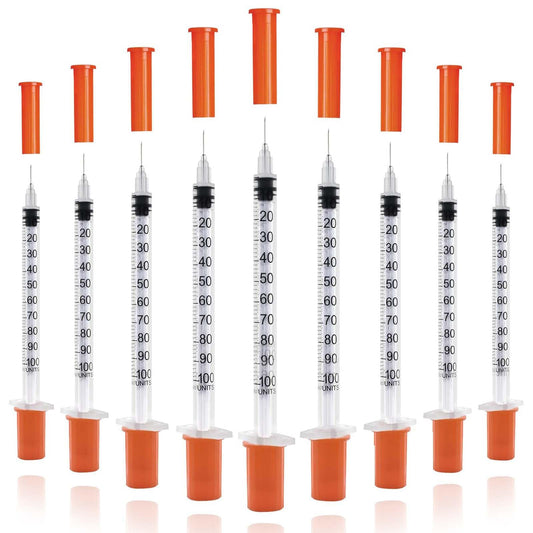 U-100 Syringes with Needle - 30G 5/16" (8mm) 1ml/cc Disposable Syringe, Individual Wrapped, 30PACK