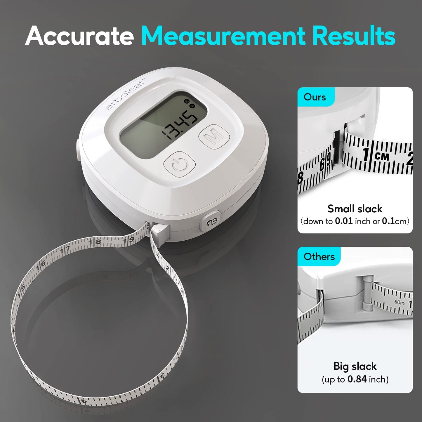 arboleaf Digital Body Tape Measure, 60in Body Measuring Tape, Bluetooth Measuring Tape for Body Measurements with App, Body Fat Measurement Device for Weight Loss, Locking, Retractable