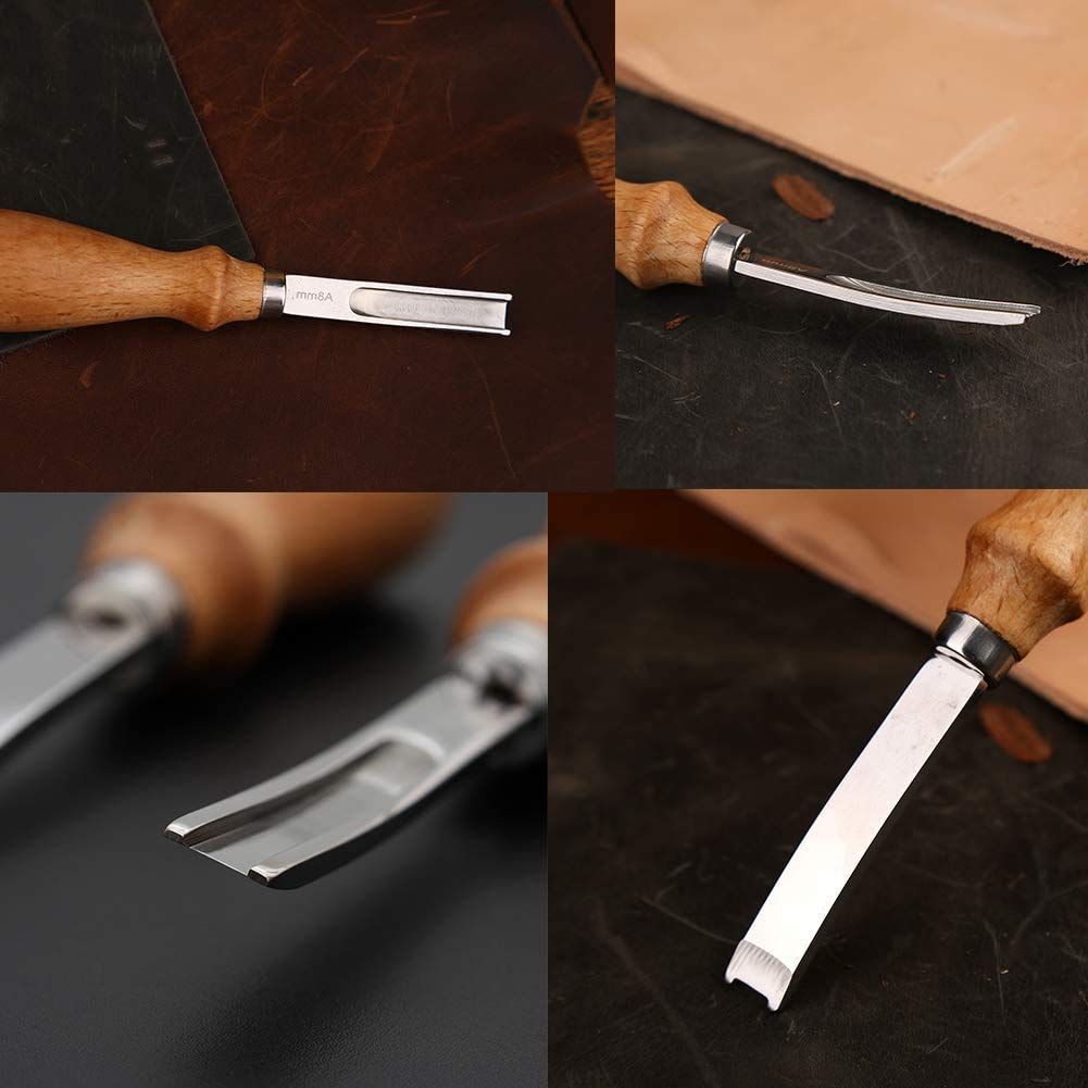 XILEWHZF Leather Edge Skiving Beveler Tool Set,French Beveler,Wide Mouth Leathercraft Edge Skiving Beveler Leather Edge Trimmer with Wooden Handle Four Sizes(4mm,6mm,8mm and 10mm)