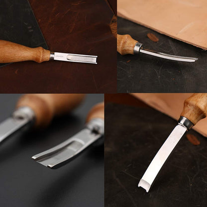 XILEWHZF Leather Edge Skiving Beveler Tool Set,French Beveler,Wide Mouth Leathercraft Edge Skiving Beveler Leather Edge Trimmer with Wooden Handle Four Sizes(4mm,6mm,8mm and 10mm)