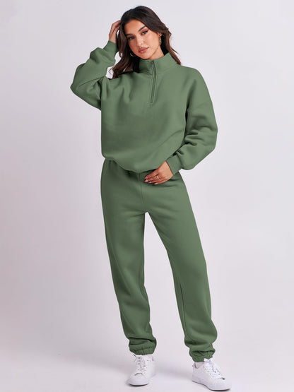 ANRABESS Women 2 Piece Outfits Sweatsuit Oversized Half Zip Sweatshirt Jogger Sweatpants Tracksuit Lounge Set 2025 Clothes