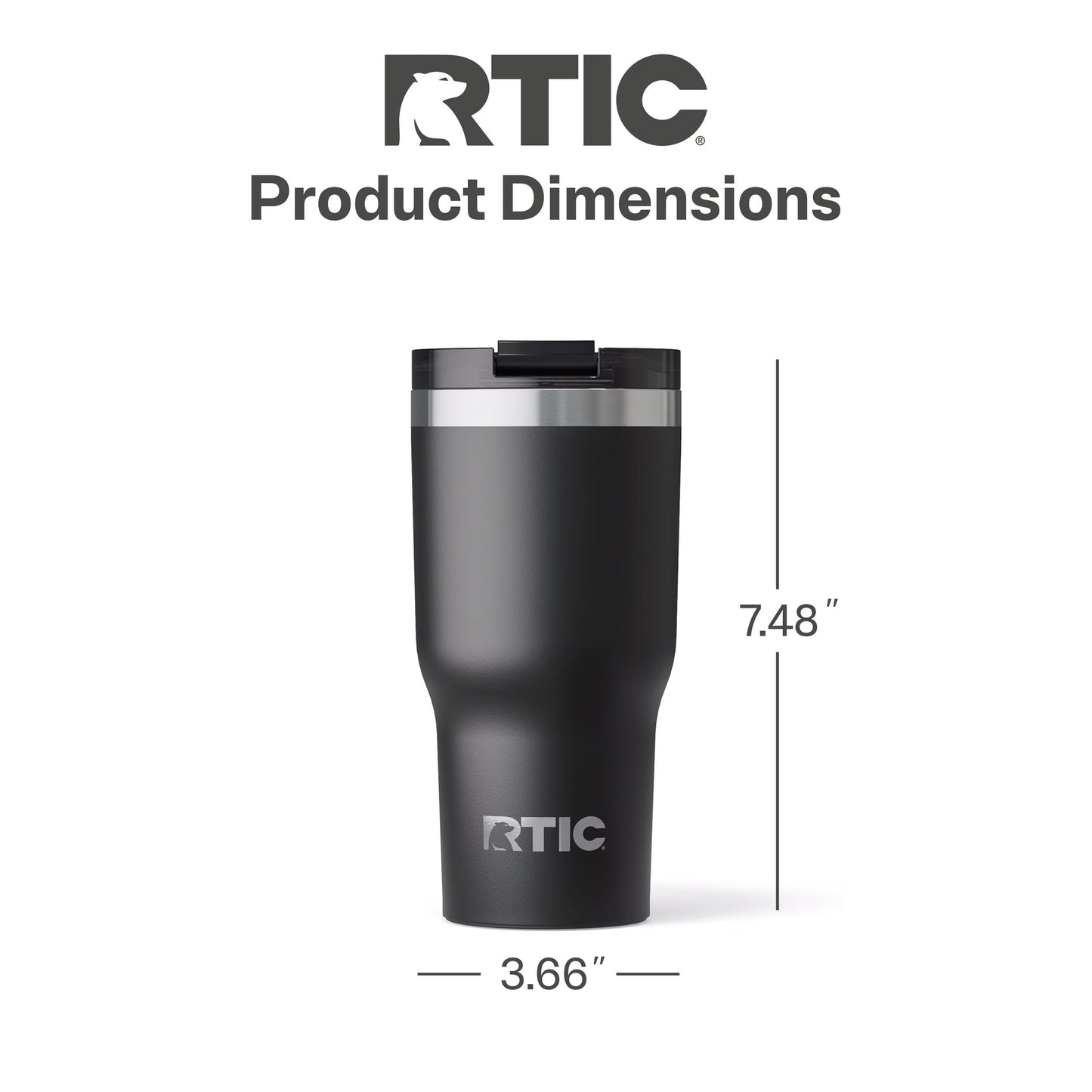 RTIC 20oz Essential Tumbler with Lid, Insulated, Stainless Steel, Metal, Double Wall Vacuum-Insulation, Ceramic Lined, Travel Cup for Iced Coffee, Tea, Hot and Cold Drink, Black