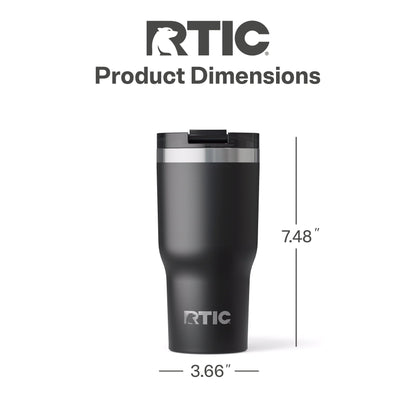 RTIC 20oz Essential Tumbler with Lid, Insulated, Stainless Steel, Metal, Double Wall Vacuum-Insulation, Ceramic Lined, Travel Cup for Iced Coffee, Tea, Hot and Cold Drink, Black