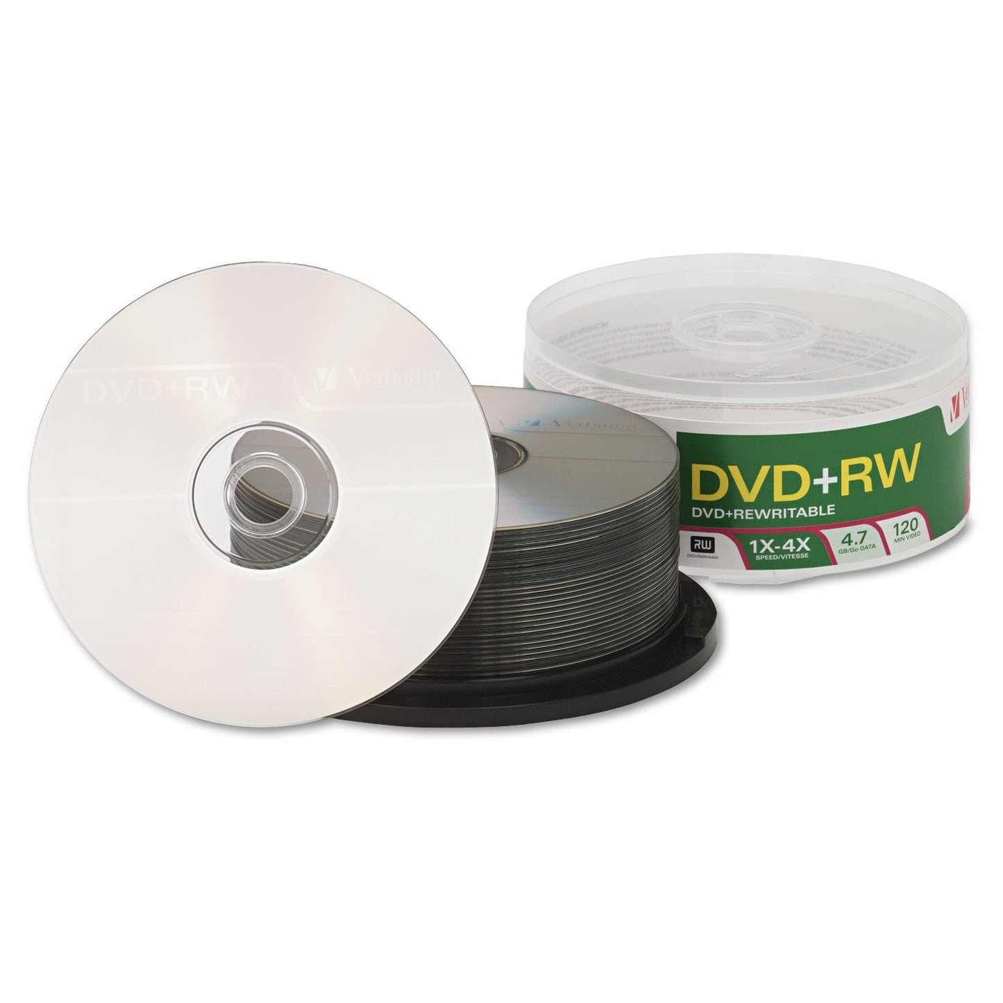 Verbatim DVD+RW Blank Discs 4.7GB 4X Recordable Discs - 30pk Spindle 94834,Silver
