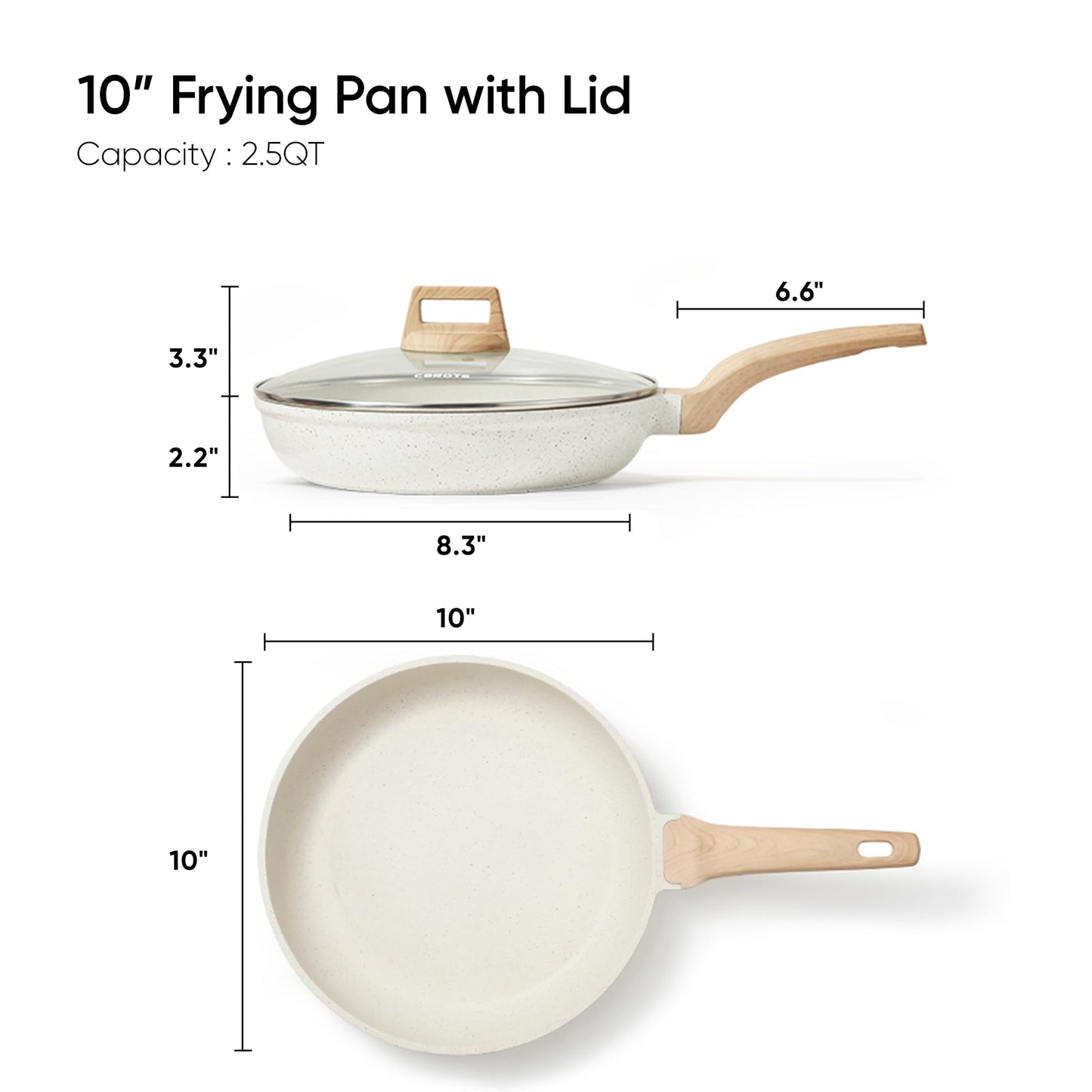 CAROTE Non Stick Frying Pan Skillet,10" Nonstick Fry Pan with Glass Lid, Egg Pan Omelet Pans, Granite Cookware PFOA Free White Granite, 10-Inch