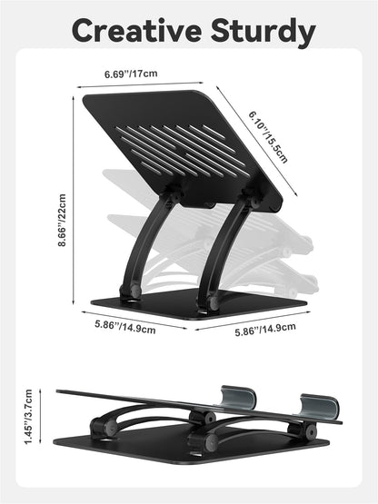 tounee Tablet Holder Stand, Dual Rod Adjustable Aluminum Desktop Stand, Compatible with 4-15.9" iPads, Surface Tablets, Portable Monitor, Kindle and More (Black)