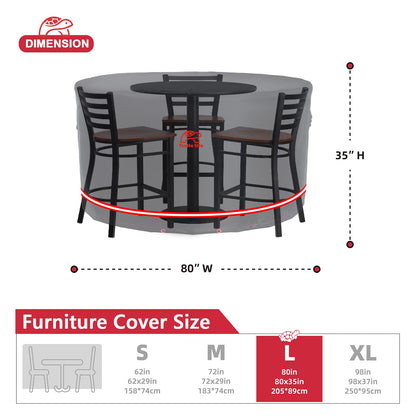 Turtle Life Patio Furniture Sets Cover, Heavry Duty Round Outdoor Dinning Table and Chairs Cover, Anti-Fading Cover for Outdoor Furniture Set, Black, Dia 80" x 35" H