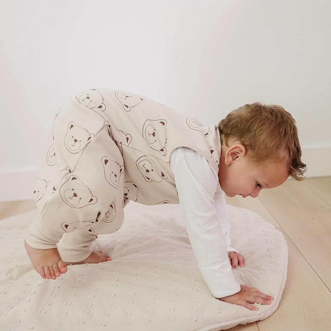 Woolino 4 Season Baby Sleep Bag with Feet Opening, Australian Merino Wool and Organic Cotton, Toddler Sleeping Bag, 18-36mo, Teddy Bear