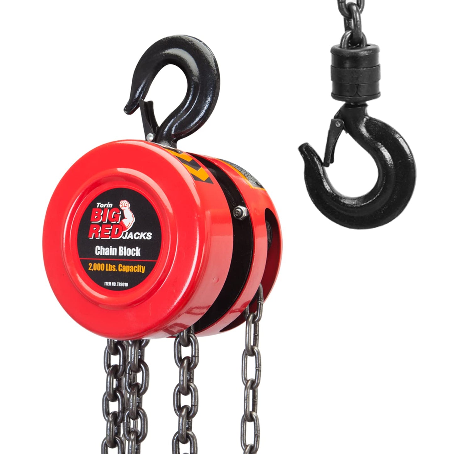 BIG RED Hand Chain Hoist 1 Ton 2000 Lbs Capacity 8ft/2.5m Torin Manual Chain Fall with 2 Heavy Duty Hooks, for Warehouse Automotive Machinery, Red, TR9010