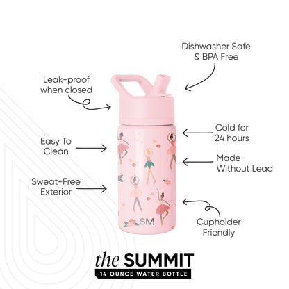 Simple Modern Kids Summit Water Bottle with Straw Lid | 14oz Stainless Steel Cup Insulated Tumbler for Toddlers, School | Pink Ballerina