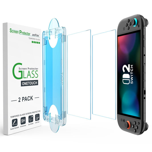 amFilm Auto-Alignment OneTouch for Nintendo Switch 2 Screen Protector [7.9''] 2025 Tempered Glass, Accessories, 30 seconds Installation, Bubble Free, Anti-Scratch, Touch Sensitive, Ultra-Clear [2Pack]