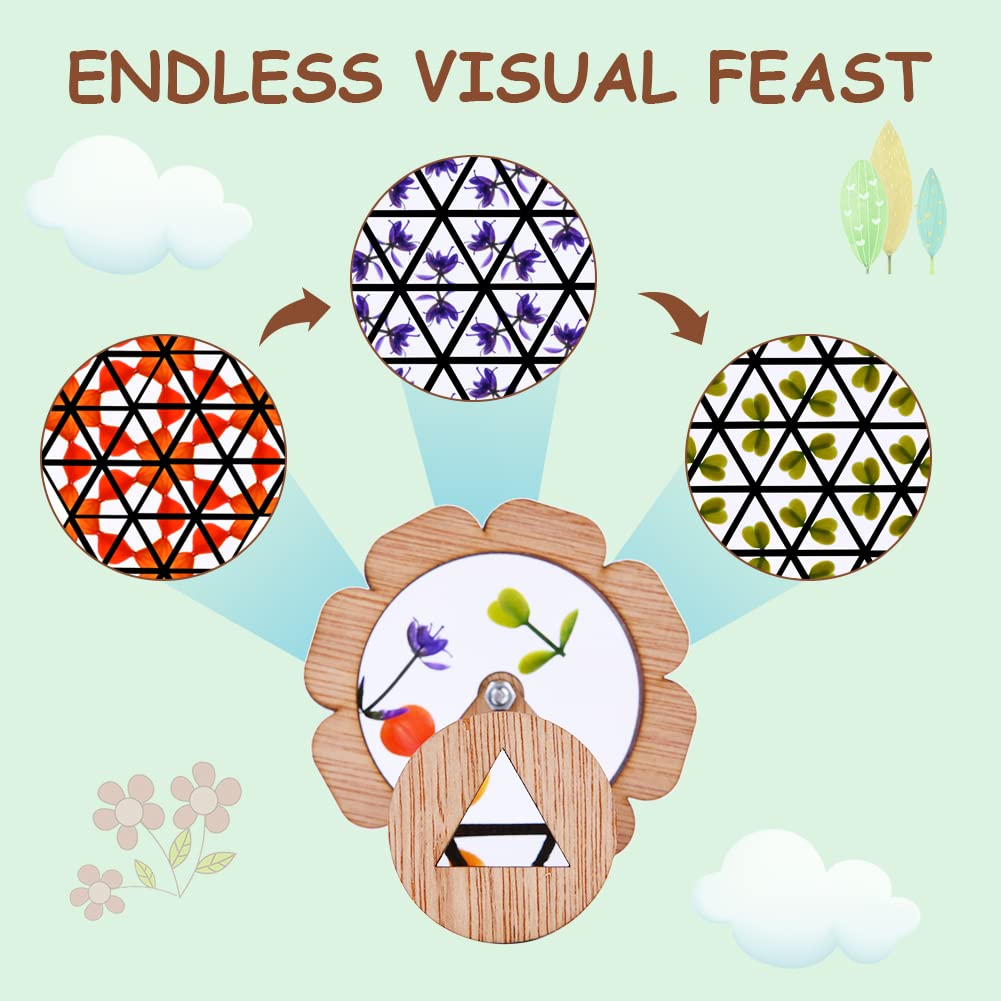 AUAUY Natural DIY Kaleidoscope Kit, Classic Magic Rotating Kaleidoscope Making Set, Handmade Educational Toys for Nature Lovers Birthday (Flower Shape)