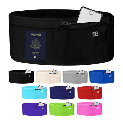 Unisex Travel Money Belt, Running Belt, Fanny and Waist Pack with Large Security Pockets and Zipper, Fits All Size Phones Passport and More