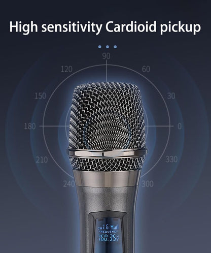Wireless Microphone, Rechargeable Fixed Frequency Wireless Dual Microphone, Dual Handheld Dynamic Microphone,Karaoke Singing, Weddings DJ,Party, Church, Classroom use, 200 feet, Gray