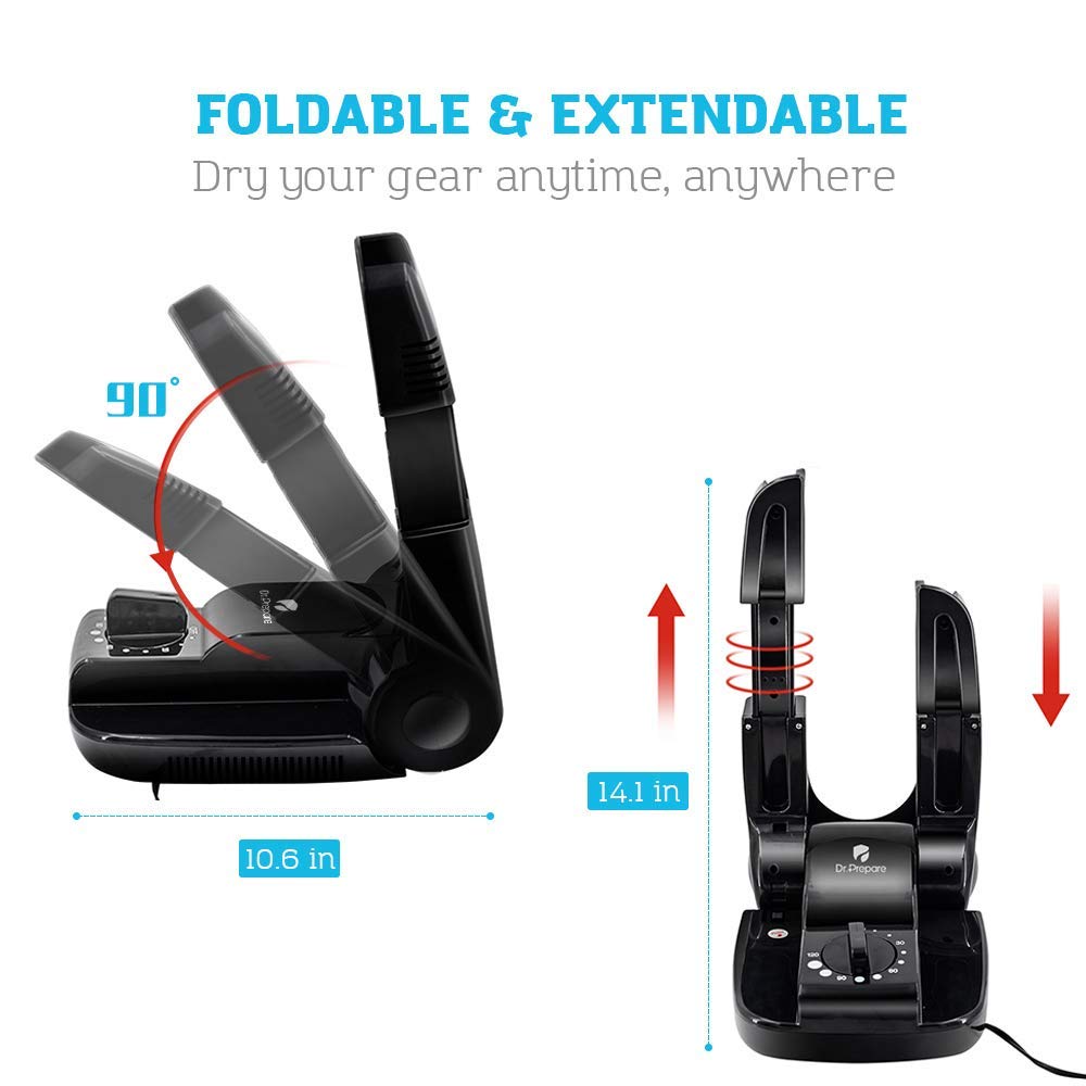 Dr. Prepare Boot Dryer Shoe Dryer, Glove Dryer & Boot Warmer with Heat Blower, Portable Adjustable Rack and Timer, Folding Design & Quick Drying for Shoes, Gloves, Hats, Socks, Ski Boots