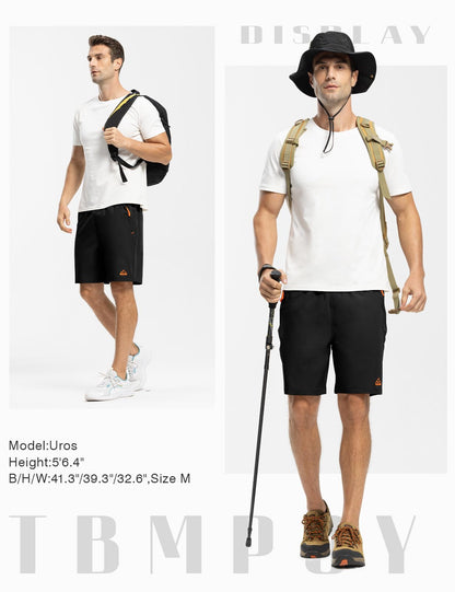 TBMPOY Men's 7" Hiking Running Shorts with Pockets Athletic Outdoor Sports Gym Workout Short Zipper Pockets Black XL
