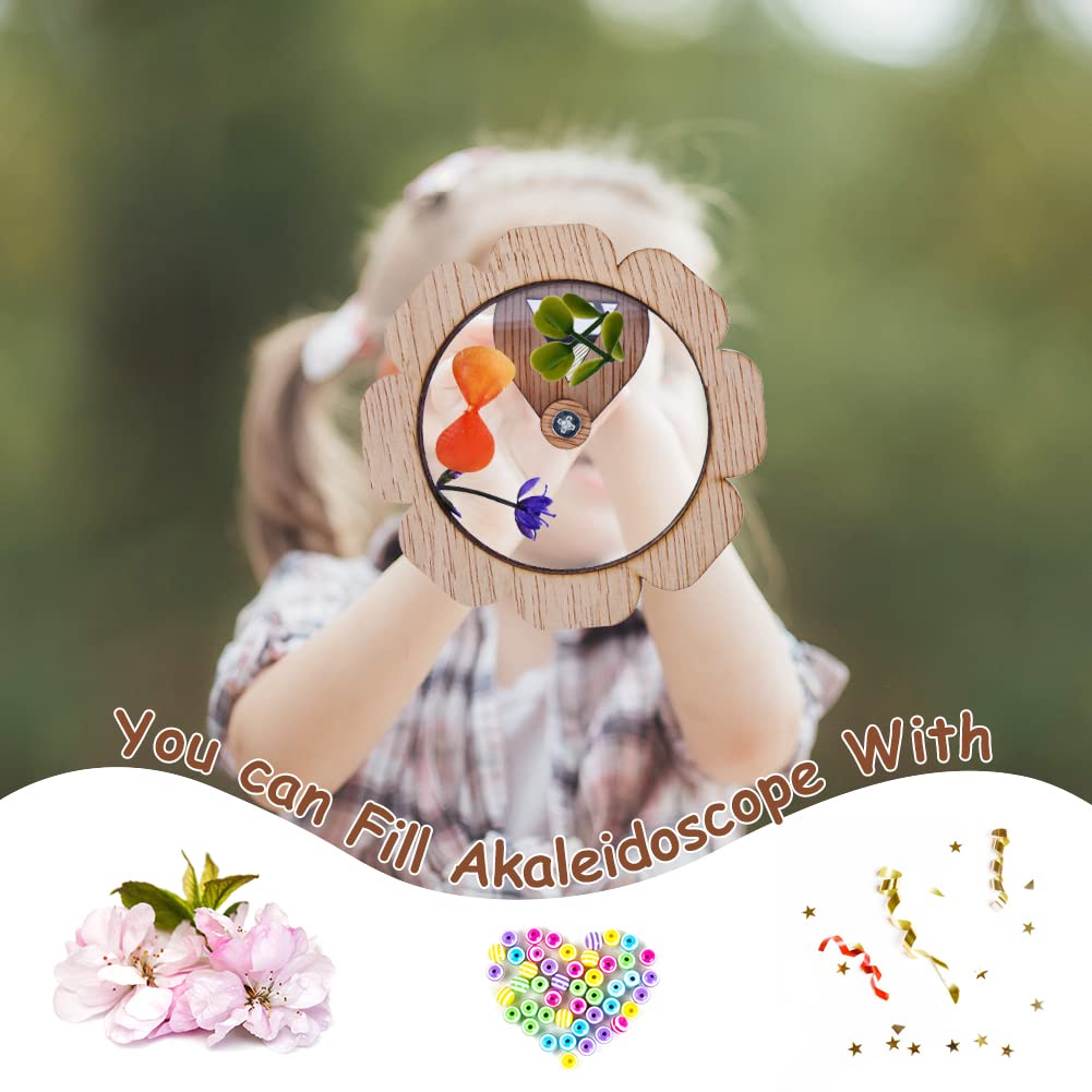 AUAUY Natural DIY Kaleidoscope Kit, Classic Magic Rotating Kaleidoscope Making Set, Handmade Educational Toys for Nature Lovers Birthday (Flower Shape)
