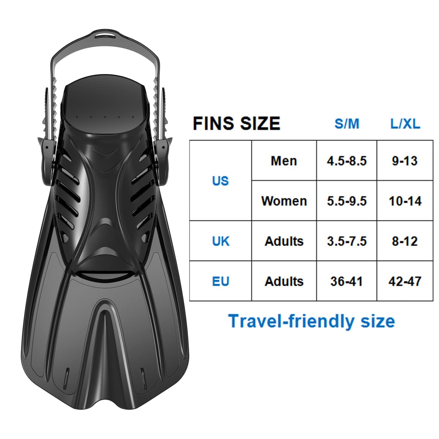 Diving fins Snorkeling Gear for Adults Snorkel fins ，Swim fins Open, Adjustable, Men, Women, Children, Swim Flippers