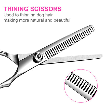 TINMARDA 5 in1 Dog Grooming Scissors Kit, Professional Dog Scissors for Grooming with Safety Round Tips, Titanium Coated Grooming Shears for Dogs Cat Pet At Home