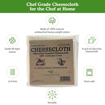 Regency Wraps 100% Cotton Ultra Fine Natural Cheese Cloth, 9 sq.ft 36" X36" 1pc, Chef Grade for Basting Turkey, Canning, Straining, Cheesemaking