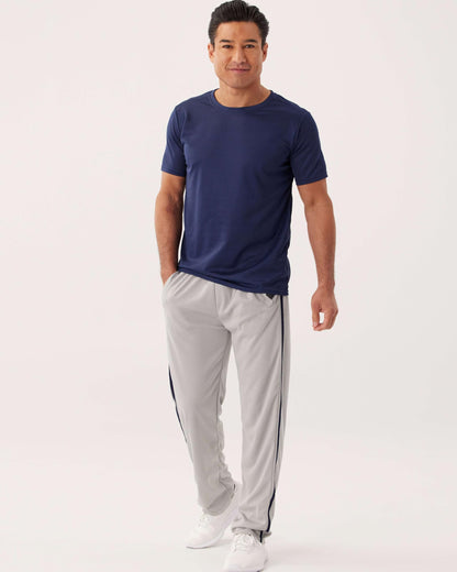 Real Essentials 3 Pack: Men's Mesh Athletic Gym Workout Lounge Open Bottom Sweatpants with Pockets (Available in Big & Tall)- Set 5 L