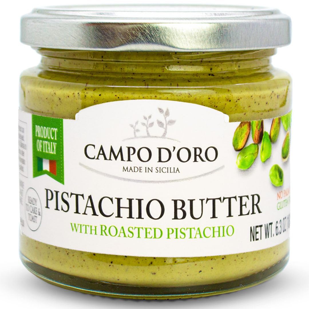 CAMPO D'ORO - Pistachio Butter Sweet Spreadable Cream, 6.3 oz (180g), Rich & Nutty for Knafeh Pistachio Dubai Chocolate Bars