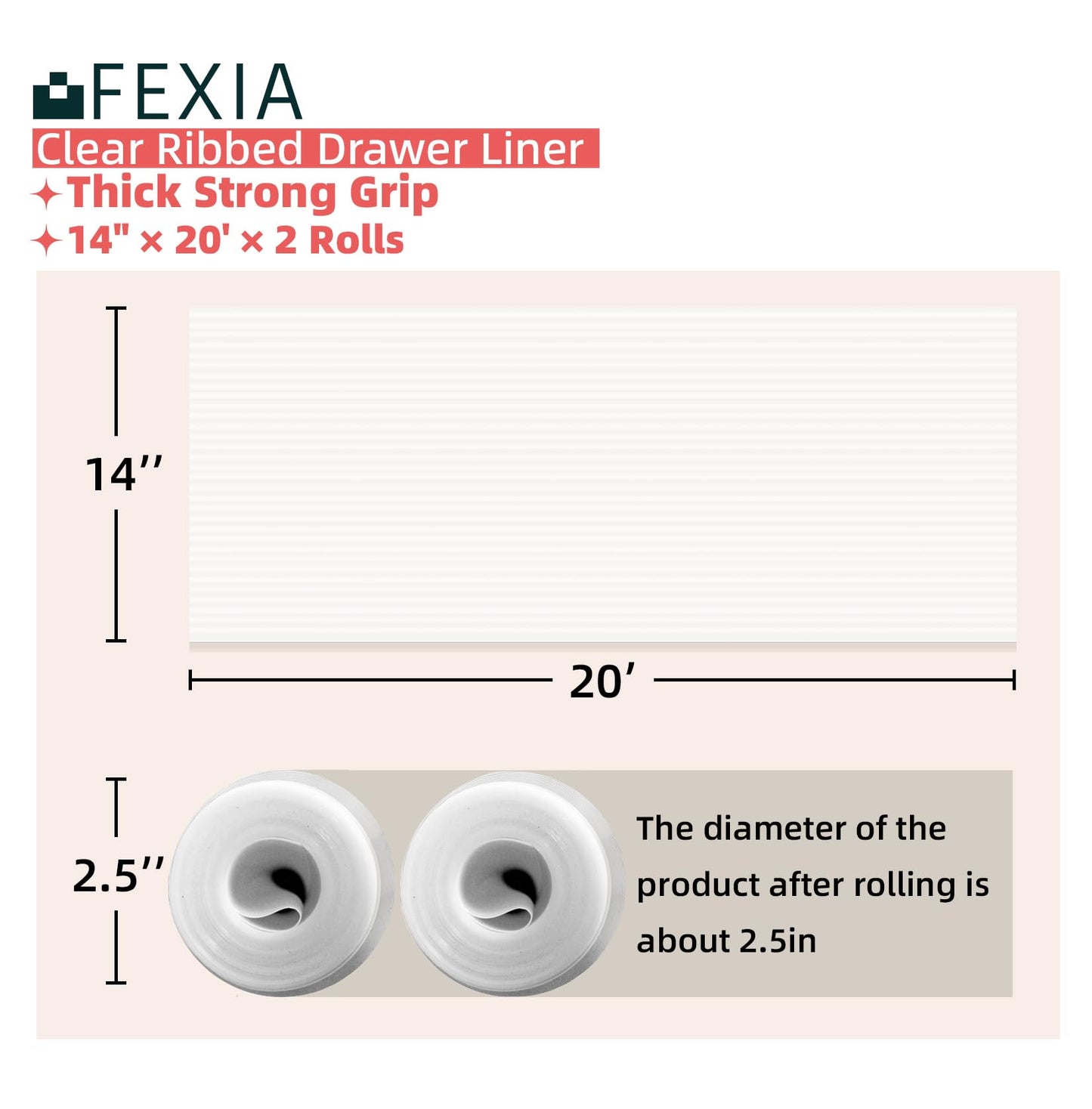 FEXIA Shelf Liners for Kitchen Cabinets Non-Slip Drawer Liner 14 Inches x 20 FT Waterproof & Oil-Proof Non Adhesive Durable Material Fridge Liner for Shelves (2 Rolls)