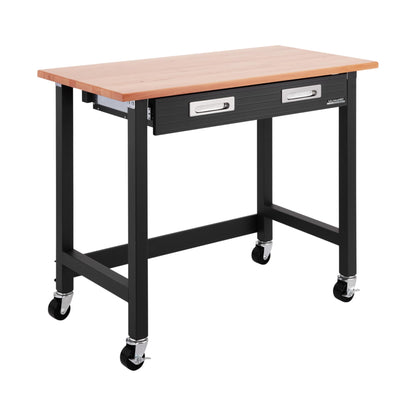 Seville Classics UltraGraphite Wood Top Workbench on Wheels with Sliding Organizer Drawer Table, 48", Graphite