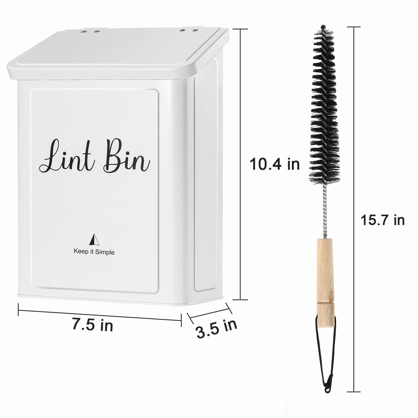 SUBEKYU Magnetic Lint Bin for Laundry Room, Wall Mounted Metal Lint Box Holder Trash Can with Lid for Dryer,Lint Basket for Laundry Room Organization,White