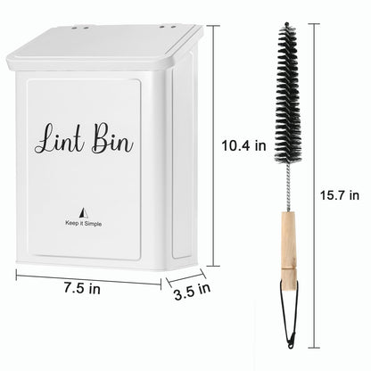 SUBEKYU Magnetic Lint Bin for Laundry Room, Wall Mounted Metal Lint Box Holder Trash Can with Lid for Dryer,Lint Basket for Laundry Room Organization,White
