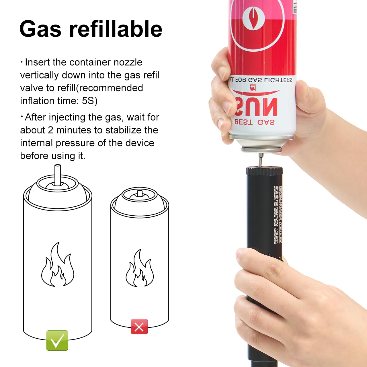 Camping Torch Lighter, Windproof Butane Torch Lighter with Fuel Indicator&Safety Lock, Refillable Butane Lighter with Adjustable Jet Flame for Outdoor Adventure Hiking Candles BBQ Campfires (Black)