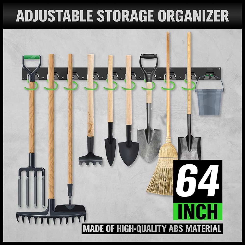 SWANLAKE Plastic 64 Inch Adjustable Storage System, Wall Mounted Hooks Tool Organizer，Garden Tool Hangers, Black
