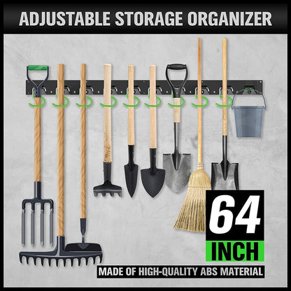 SWANLAKE Plastic 64 Inch Adjustable Storage System, Wall Mounted Hooks Tool Organizer，Garden Tool Hangers, Black
