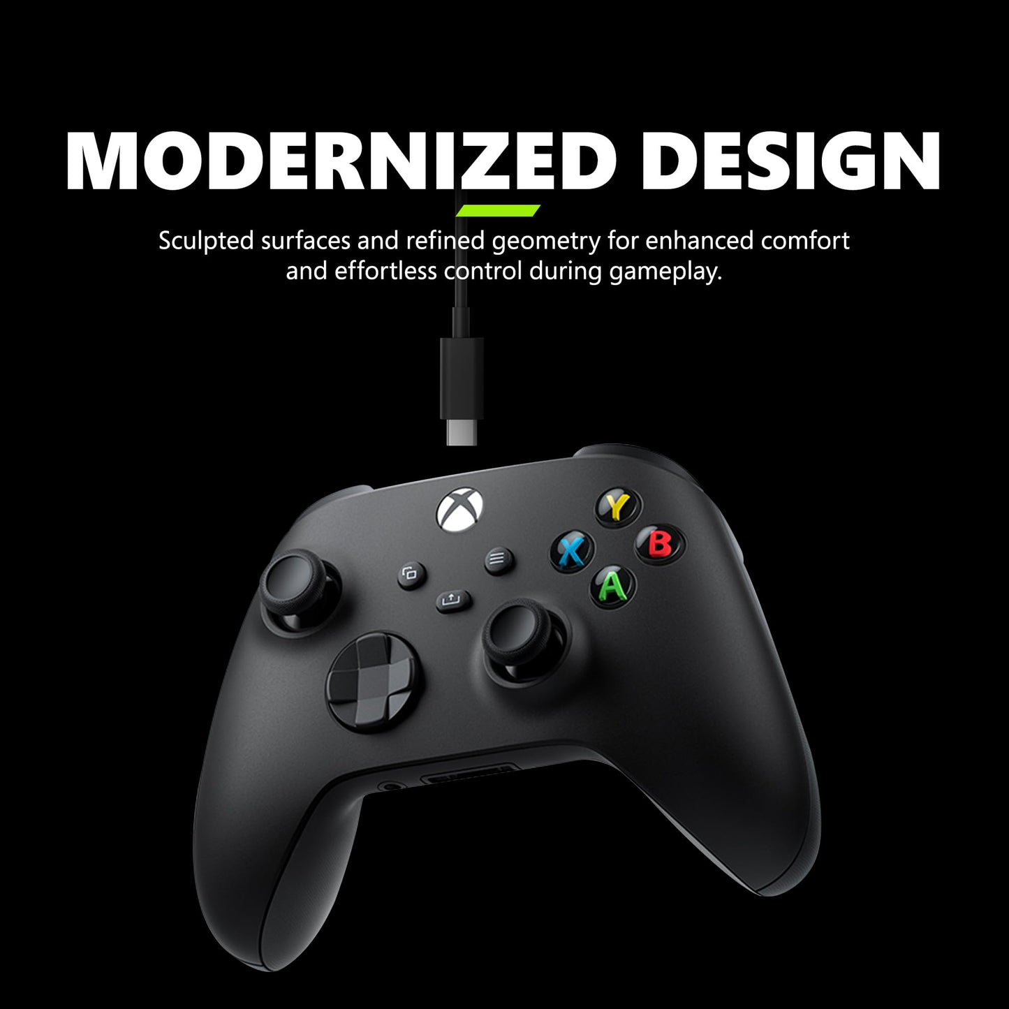 Xbox Wireless Gaming Controller + USB-C® Cable (2025) – Carbon Black – Play on Xbox, Windows, Android, iOS, FireTV Sticks, Smart TVs, VR Headsets