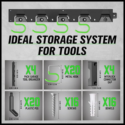 SWANLAKE Plastic 64 Inch Adjustable Storage System, Wall Mounted Hooks Tool Organizer，Garden Tool Hangers, Black