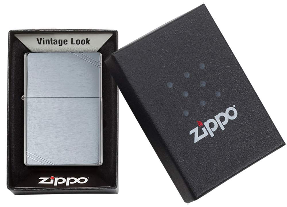 Zippo Vintage Brushed Chrome with Slashes Pocket Lighter, One Size (230)