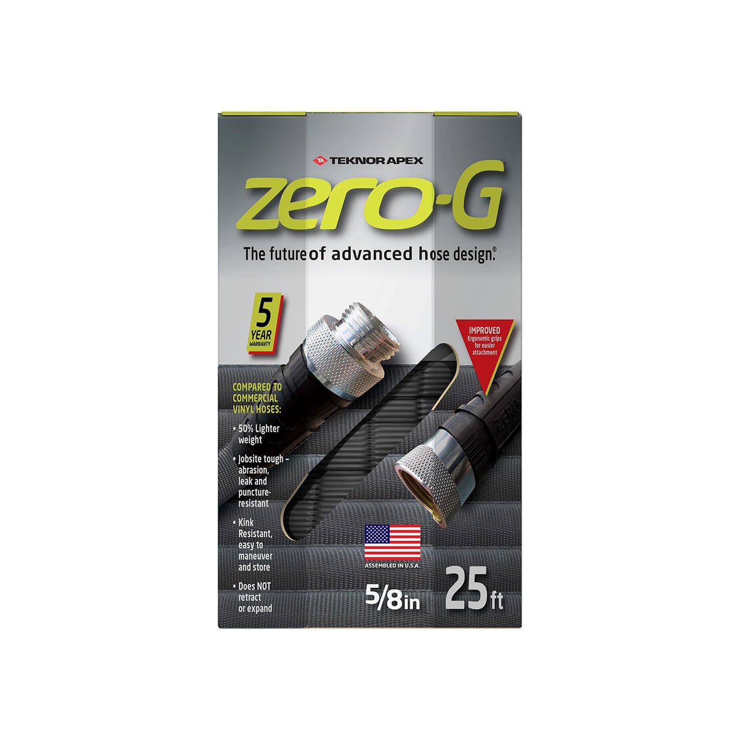 zero-G 4001-25 8 Inch by 25 Feet Lightweight, Ultra Flexible, Durable, Kink-Free Garden Hose, 5, 5/8" x 25', Gray