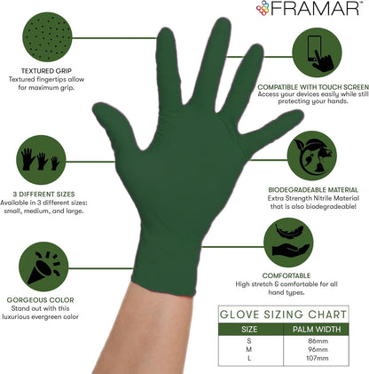 FRAMAR Green Gloves Disposable Latex Free – Heavy Duty Nitrile Gloves Medium, Disposable For Hair Dye, Cooking Glove Medium Nitrile Tattoo Glove, Guantes Desechables, Biodegradable - 100