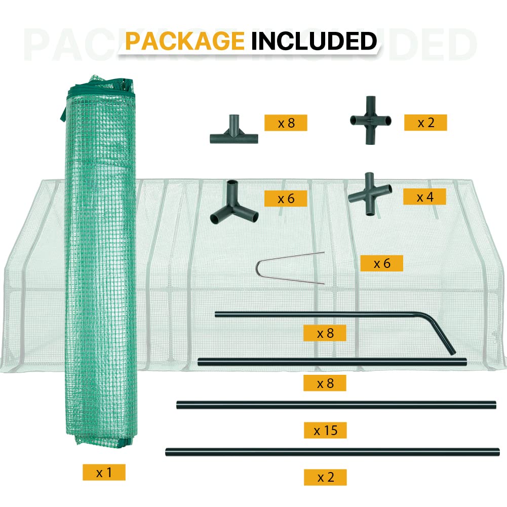 EAGLE PEAK Tunnel Greenhouse Garden Green House with Roll-Up Zipper Doors, Portable 96"x36"x36", Clear/Green PE Cover