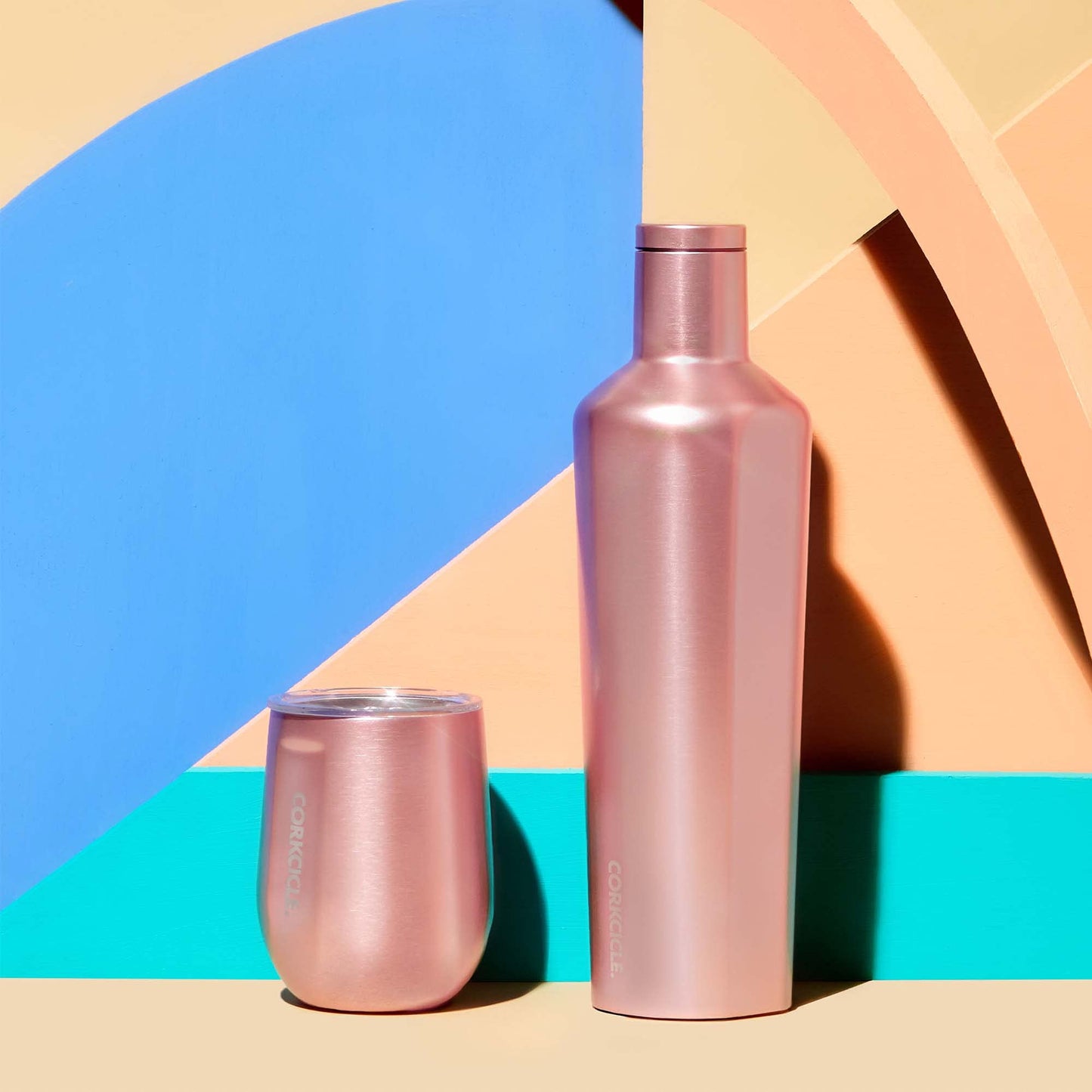 Corkcicle Luxe Collection 12 Oz Triple Insulated Stainless Steel Stemless Travel Cup with Lid & Silicone Bottom for Hot and Cold Drinks, Rose Metallic