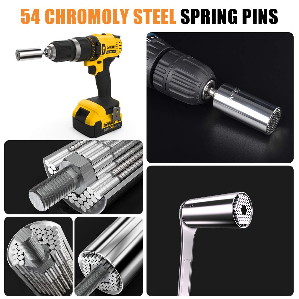 Super Universal Socket Tools Gifts for Men - Christmas Stocking Stuffers for Men Grip Socket Set with Power Drill Adapter Cool Stuff Ideas Gadgets for Him Birthday Gifts for Dad Women Husband (7-19mm)