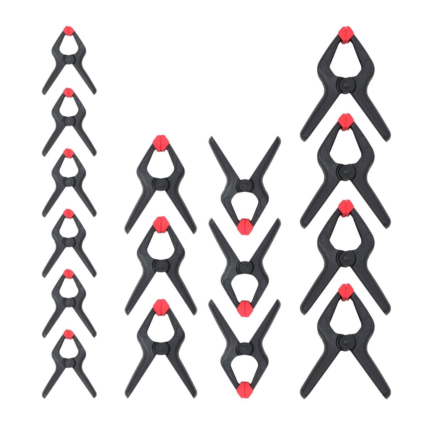 WORKPRO 16-Piece Nylon Spring Clamp Set-4pc 6-1/2", 6pc 4-1/2" , 6pc 3-3/8", for Woodworking, Photography Studios and DIY Works, Black