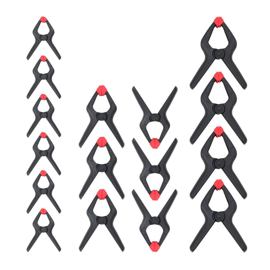 WORKPRO 16-Piece Nylon Spring Clamp Set-4pc 6-1/2", 6pc 4-1/2" , 6pc 3-3/8", for Woodworking, Photography Studios and DIY Works, Black