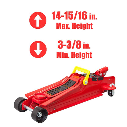 TCE TCET825051R Torin Low Profile Hydraulic Trolly Jack, 2.5 Ton (5,000 lb) Capacity, Red