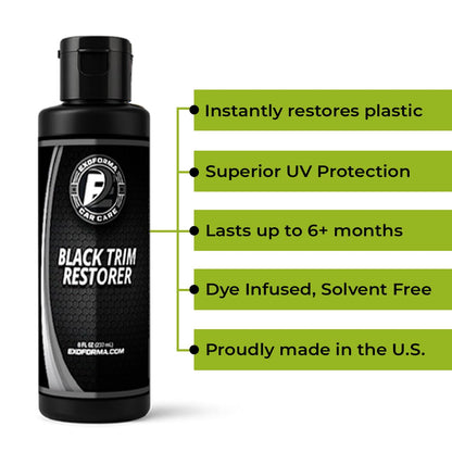 ExoForma Black Trim Restorer - Unique Dye-Infused Formula Lasts 6+ Months - Restores Factory Black to Plastic Trim - Protects Against UV Rays, Helps Conceal Scratches & Scuff Marks - Works in Seconds